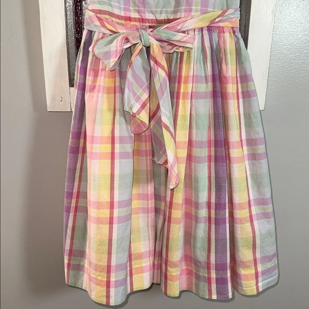 Ralph Lauren Girl’s Pastel Plaid Sleeveless Dress with Bow & Ruffle Trim Size 6X